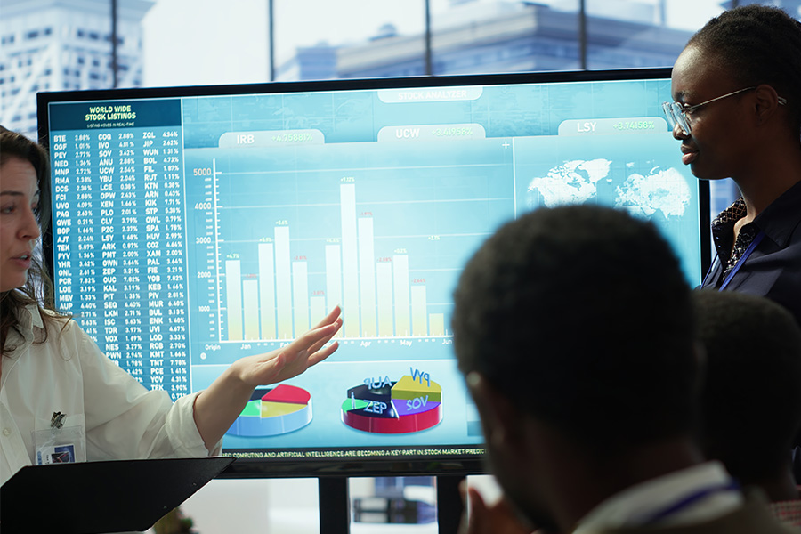 Students engaged in data analysis