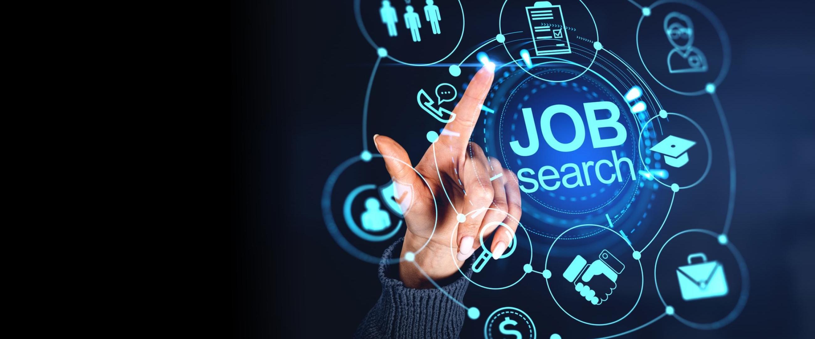 Hand pointing at visualization of job search options